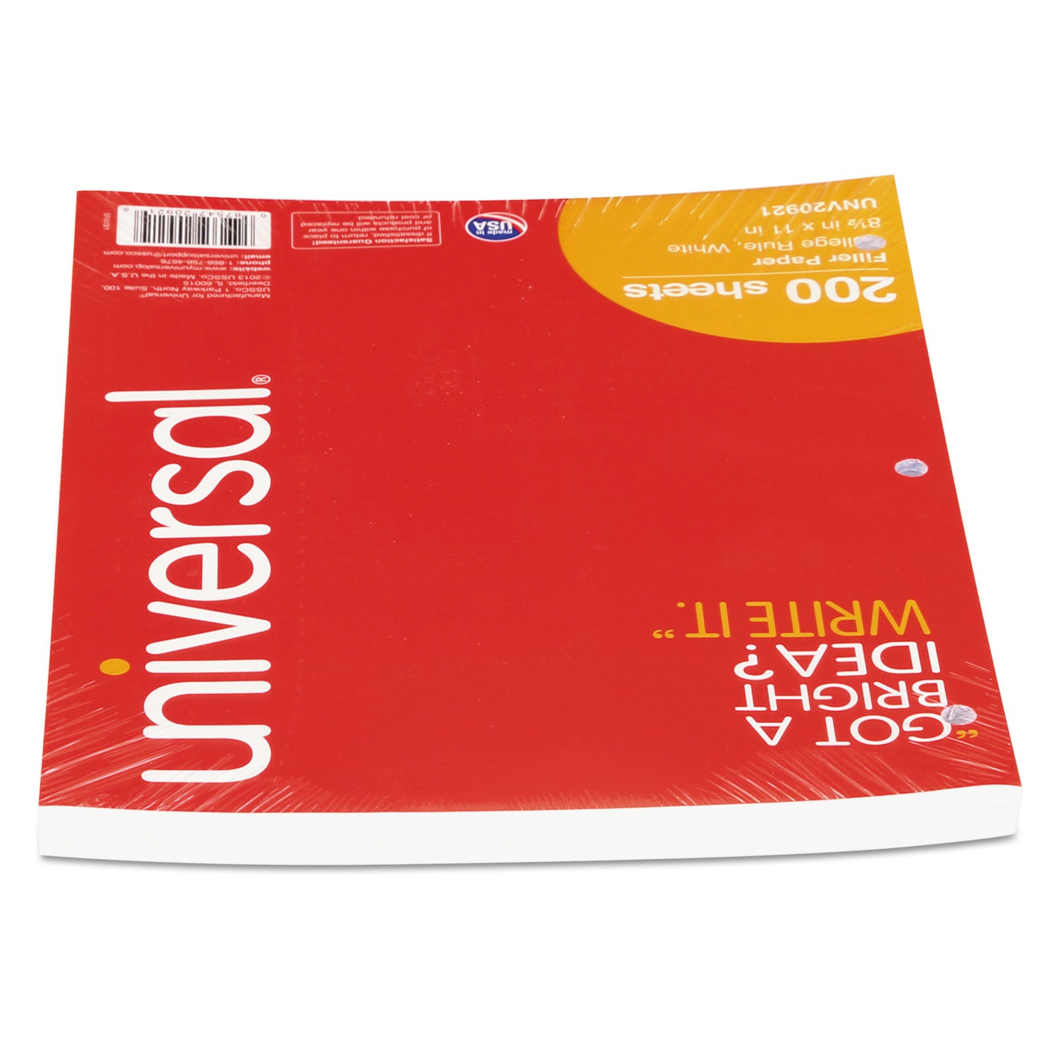 Universal® Filler Paper, 3-Hole, 8.5 x 11, Medium/College Rule, 200/Pack