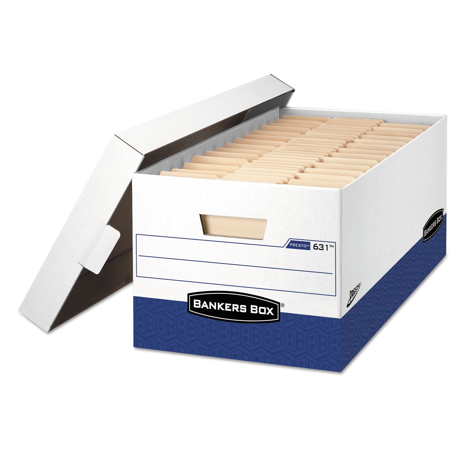 PRESTO Heavy-Duty Storage Boxes, Letter Files, 13" x 25.38" x 10.5", White/Blue, 12/Carton