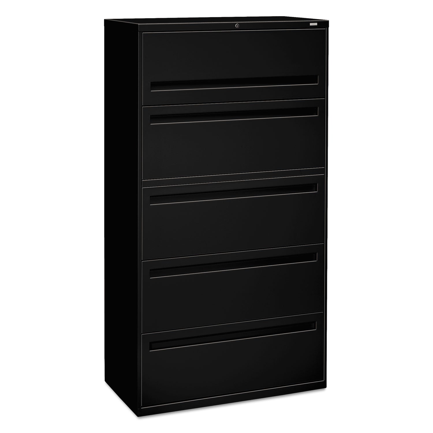 Brigade 700 Series Lateral File, 4 Legal/Letter-Size File Drawers, 1 File Shelf, 1 Post Shelf, Black, 36" x 18" x 64.25"