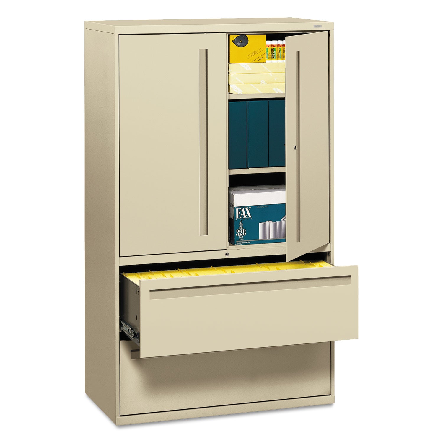 Brigade 700 Series Lateral File, Three-Shelf Enclosed Storage, 2 Legal/Letter-Size File Drawers, Putty, 42" x 18" x 64.25"