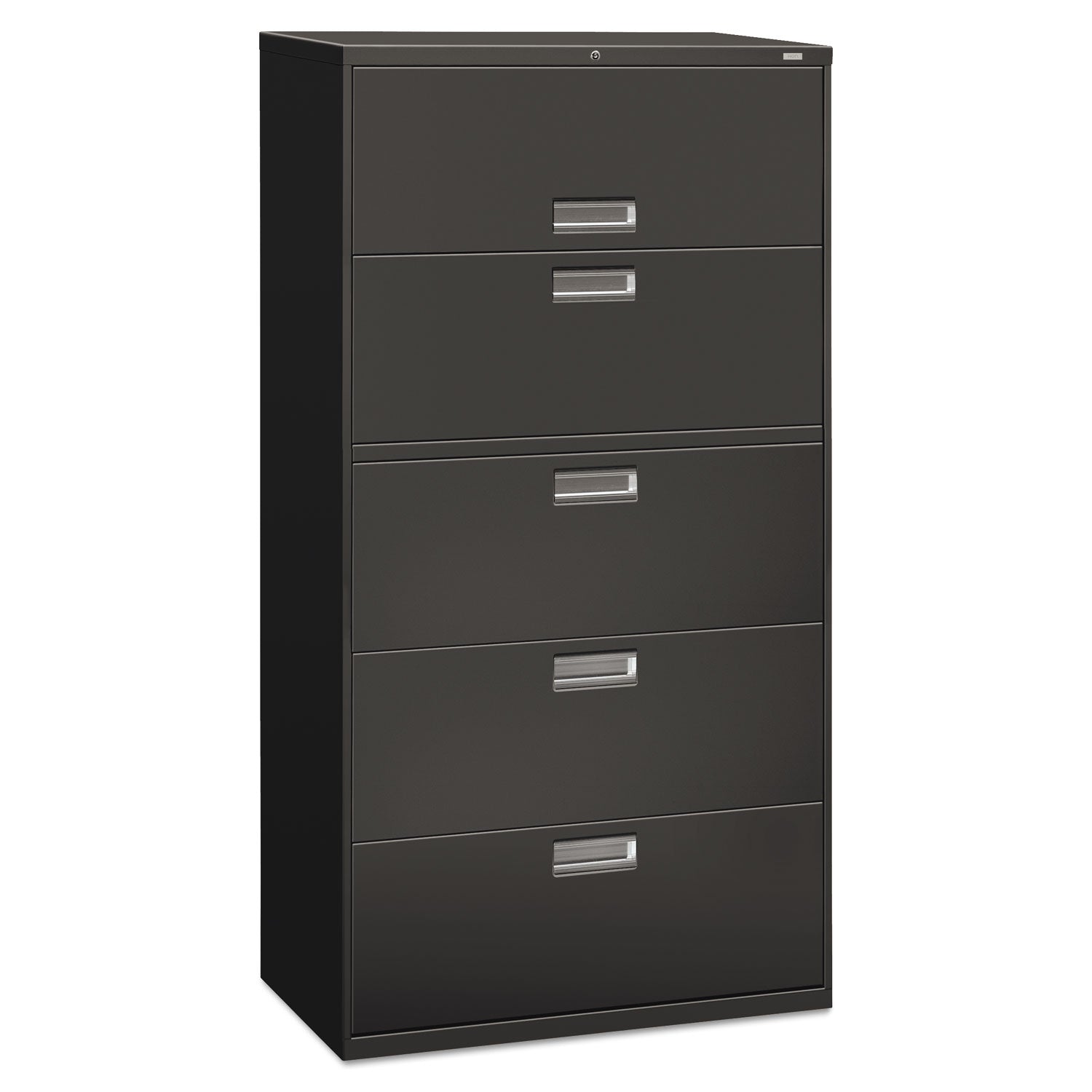 Brigade 600 Series Lateral File, 4 Legal/Letter-Size File Drawers, 1 Roll-Out File Shelf, Charcoal, 36" x 18" x 64.25"