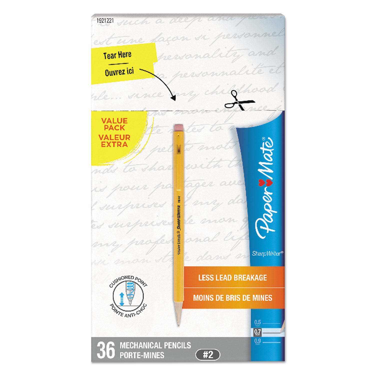 Paper Mate® Sharpwriter Mechanical Pencil Value Pack, 0.7 mm, HB (#2), Black Lead, Classic Yellow Barrel, 36/Box