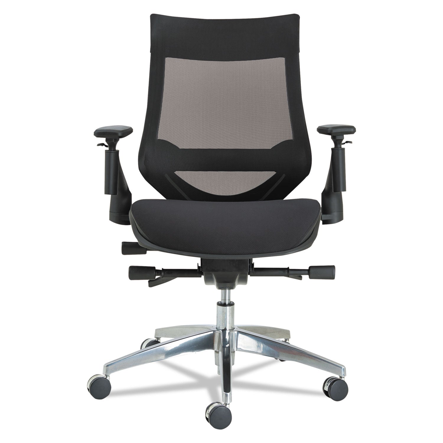 Alera EB-W Series Pivot Arm Multifunction Mesh Chair, Supports 275 lb, 18.62" to 22.32" Seat, Black Seat/Back, Aluminum Base Alera® Flipcost