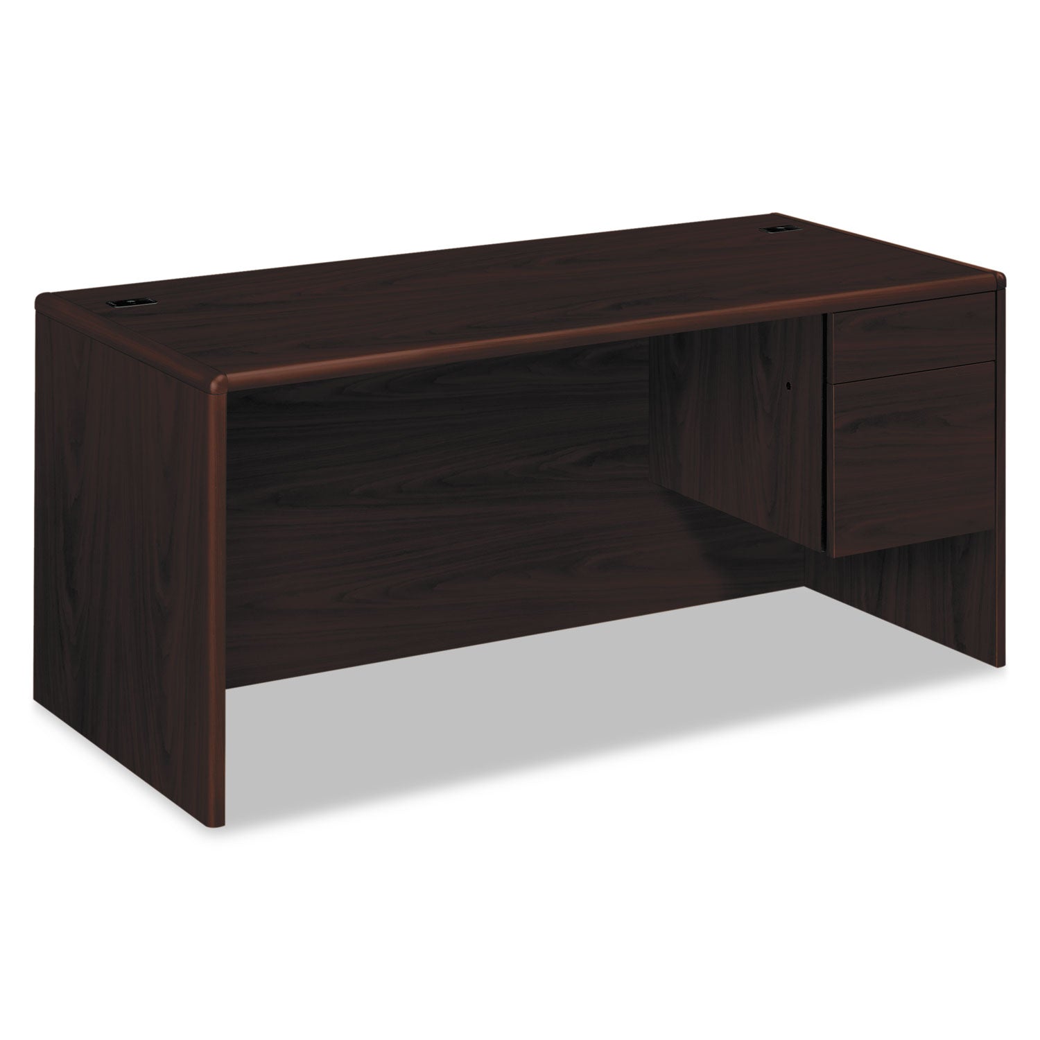 10700 Series "L" Workstation Desk with Three-Quarter Height Pedestal on Right, 66" x 30" x 29.5", Mahogany