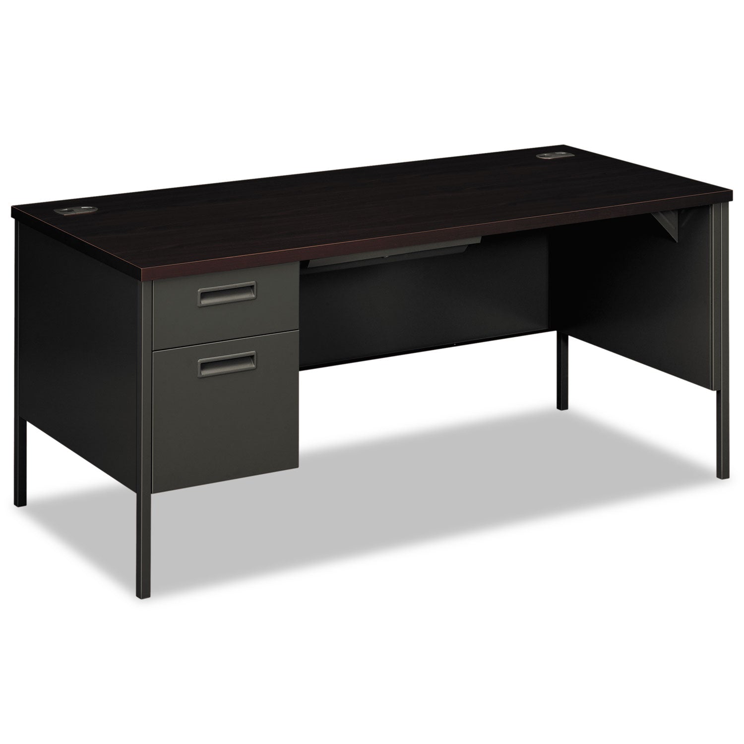 Metro Classic Series Left Pedestal "L" Workstation Desk, 66" x 30" x 29.5", Mahogany/Charcoal