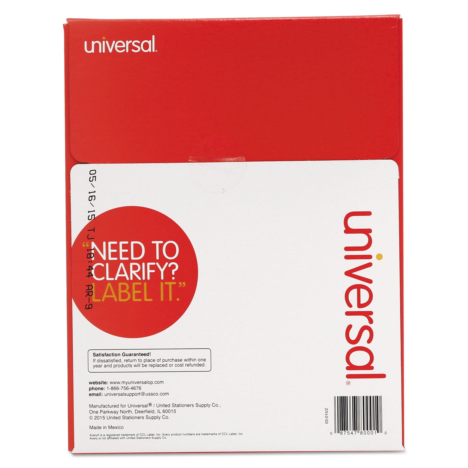 Universal® White Labels, Inkjet/Laser Printers, 0.5 x 1.75, White, 80/Sheet, 100 Sheets/Box