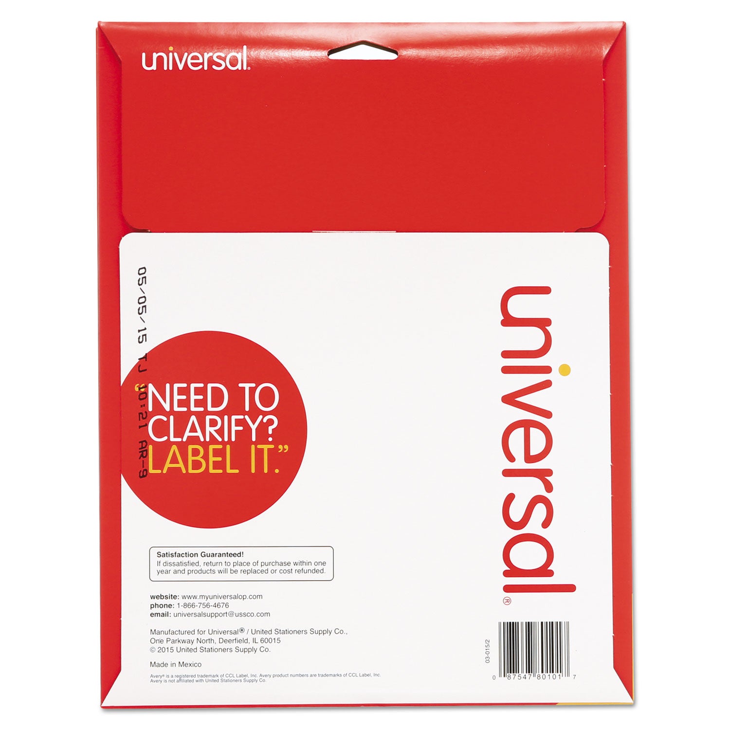 Universal® White Labels, Inkjet/Laser Printers, 1 x 2.63, White, 30/Sheet, 25 Sheets/Pack