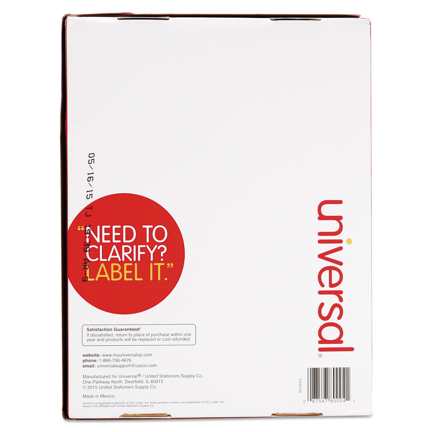 Universal® White Labels, Inkjet/Laser Printers, 2 x 4, White, 10/Sheet, 250 Sheets/Box