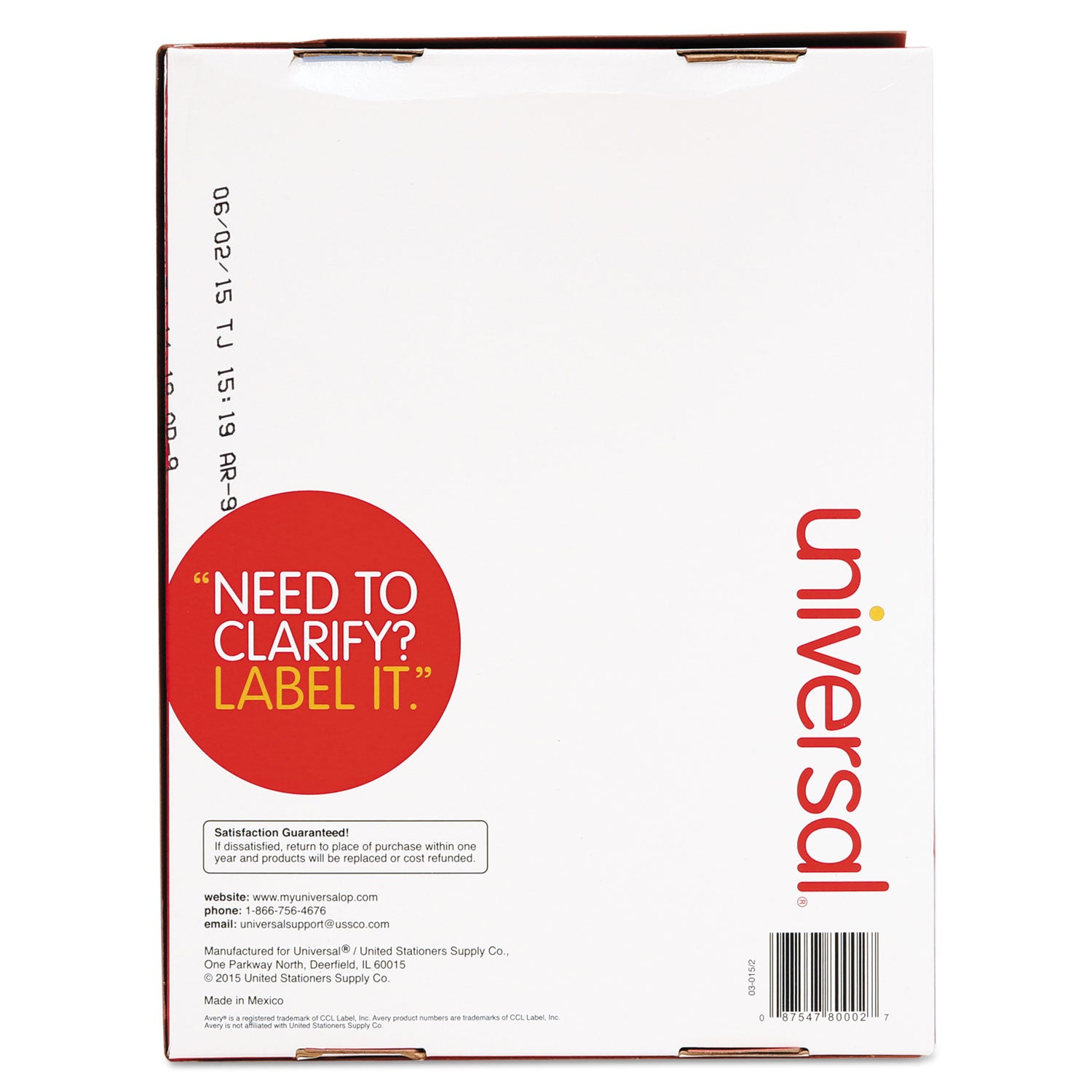 Universal® White Labels, Inkjet/Laser Printers, 1 x 4, White, 20/Sheet, 250 Sheets/Box