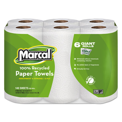 100% Premium Recycled Kitchen Roll Towels, 2-Ply, 11 x 5.5, White, 140/Roll, 6 Rolls/Pack - Flipcost