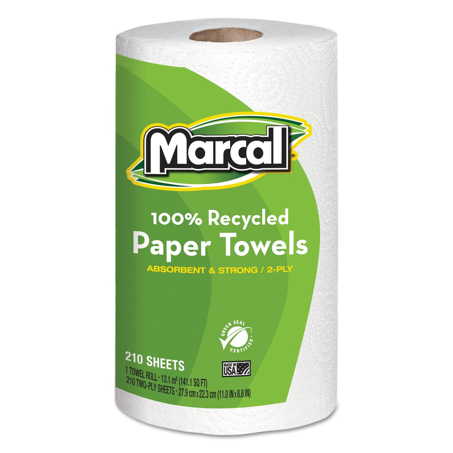 100% Premium Recycled Kitchen Roll Towels, 2-Ply, 11 x 8.8, White, 210 Sheets, 12 Rolls/Carton