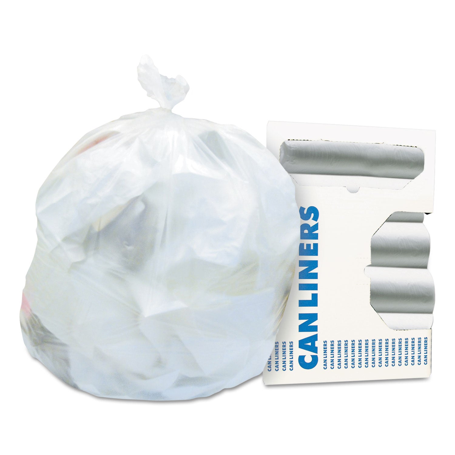 High-Density Waste Can Liners, 45 gal, 16 mic, 40" x 48", Natural, 25 Bags/Roll, 10 Rolls/Carton