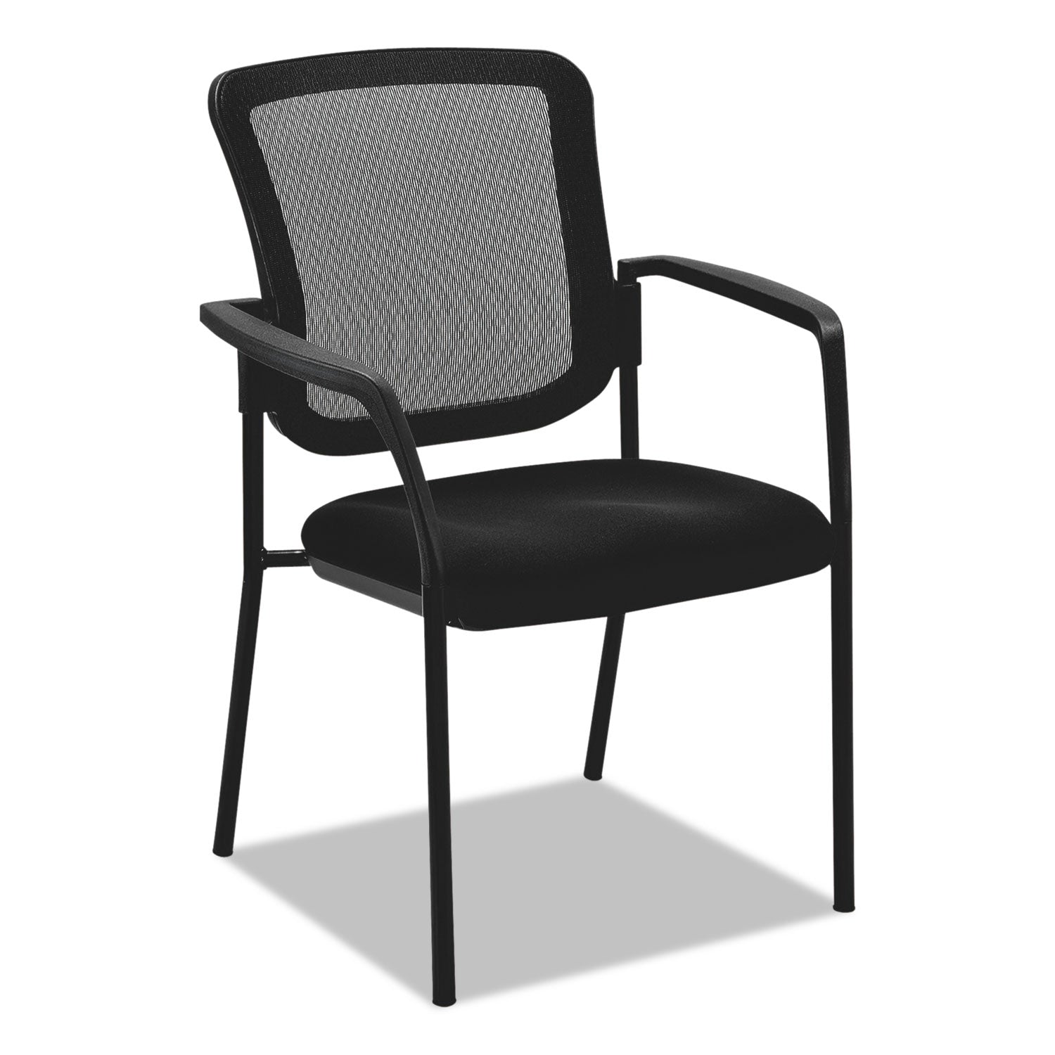 Alera® Alera Elusion Series Mesh Back Stacking Guest Chair, 26" x 25.6" x 36.2", Black Seat, Black Back, Black Base