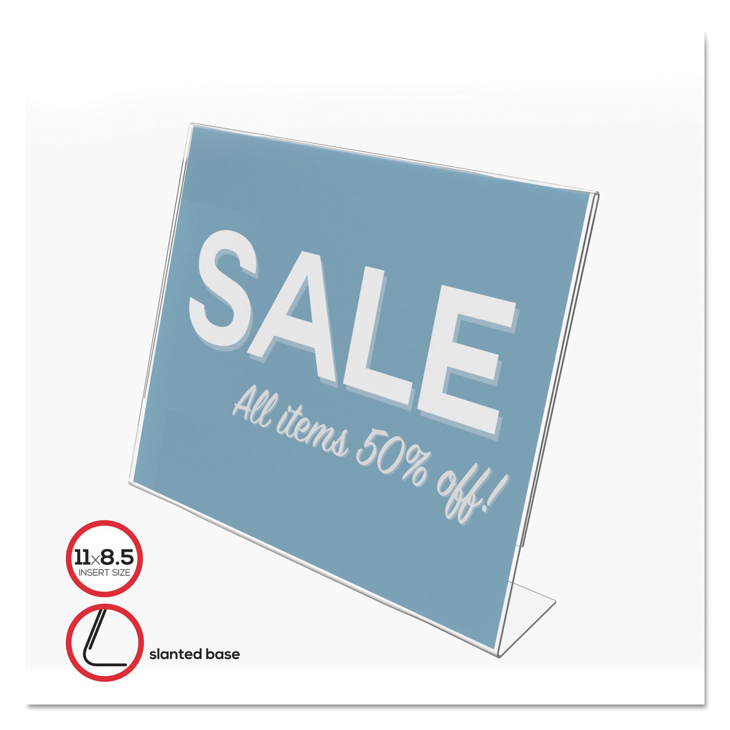 Classic Image Slanted Sign Holder, Landscaped, 11 x 8.5 Insert, Clear