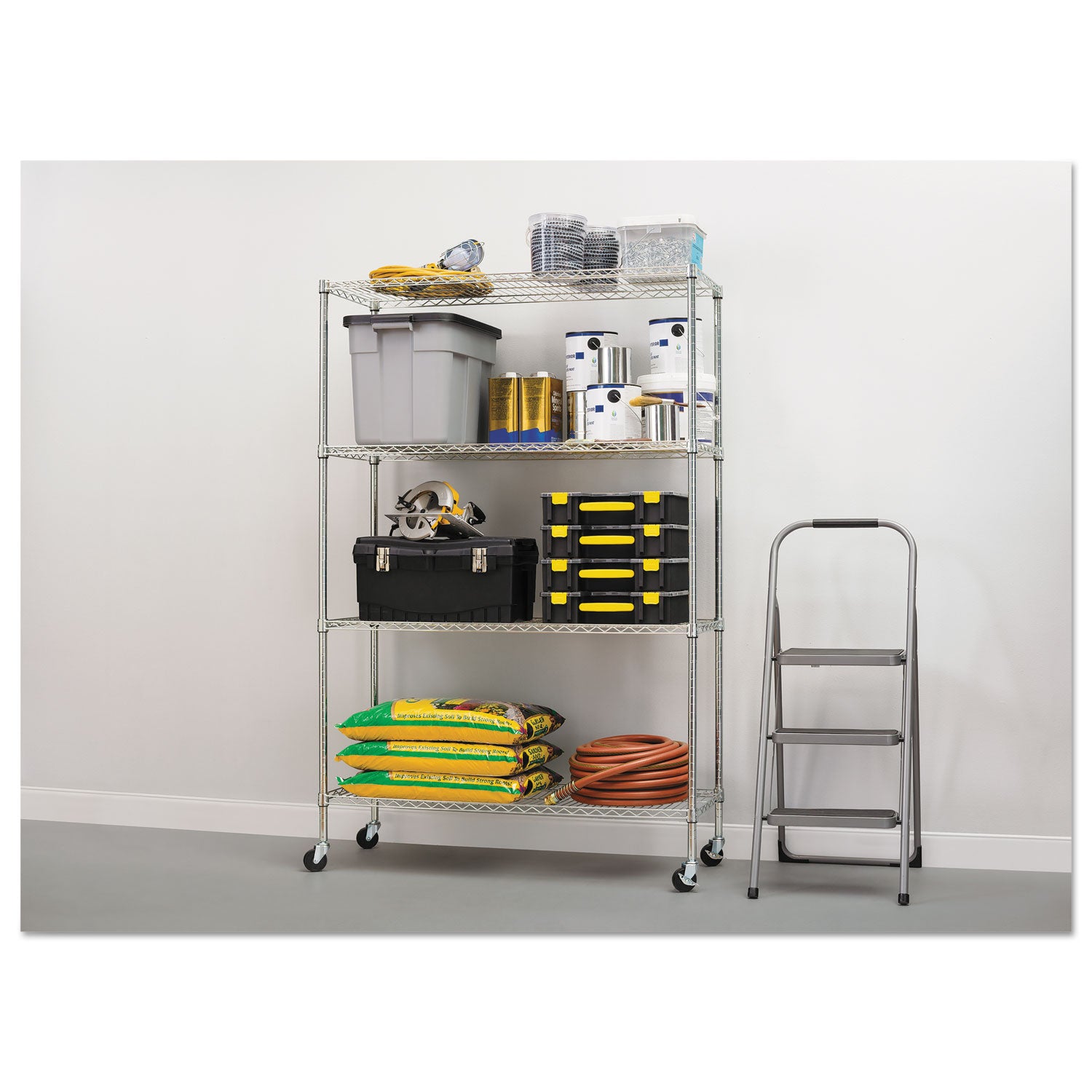 Alera® NSF Certified 4-Shelf Wire Shelving Kit with Casters, 48w x 18d x 72h, Silver