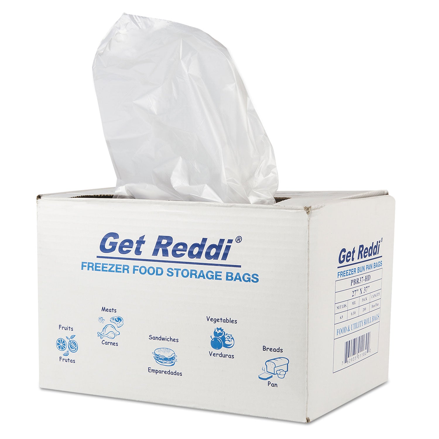 Inteplast Group Get Reddi Freezer Food Storage Bags for Full-Size Bun Pans, Includes Twist-Ties, 27" x 37", Natural, 200/Carton