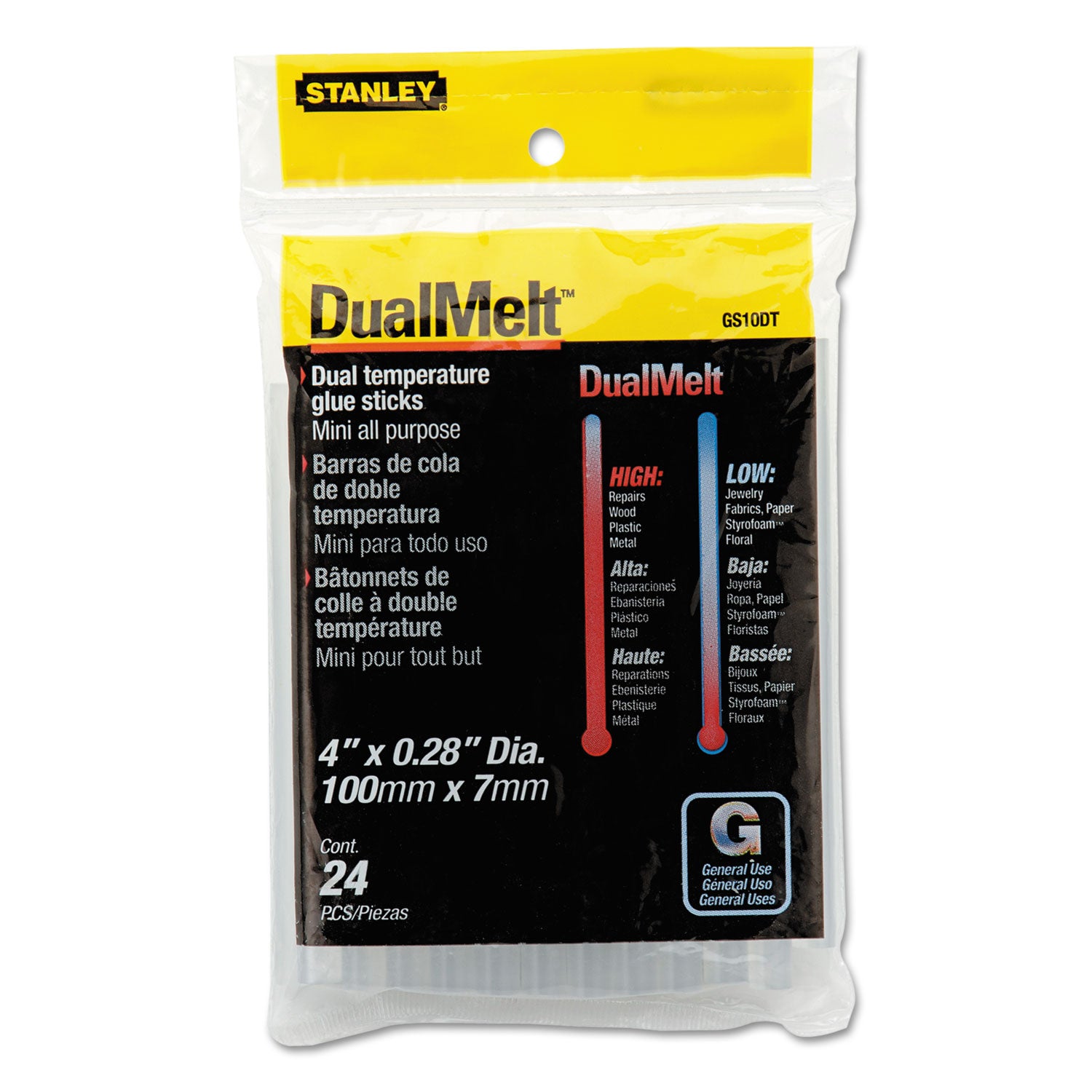 Dual Temperature Mini Glue Sticks, 0.28" x 4", Dries Clear, 24/Pack