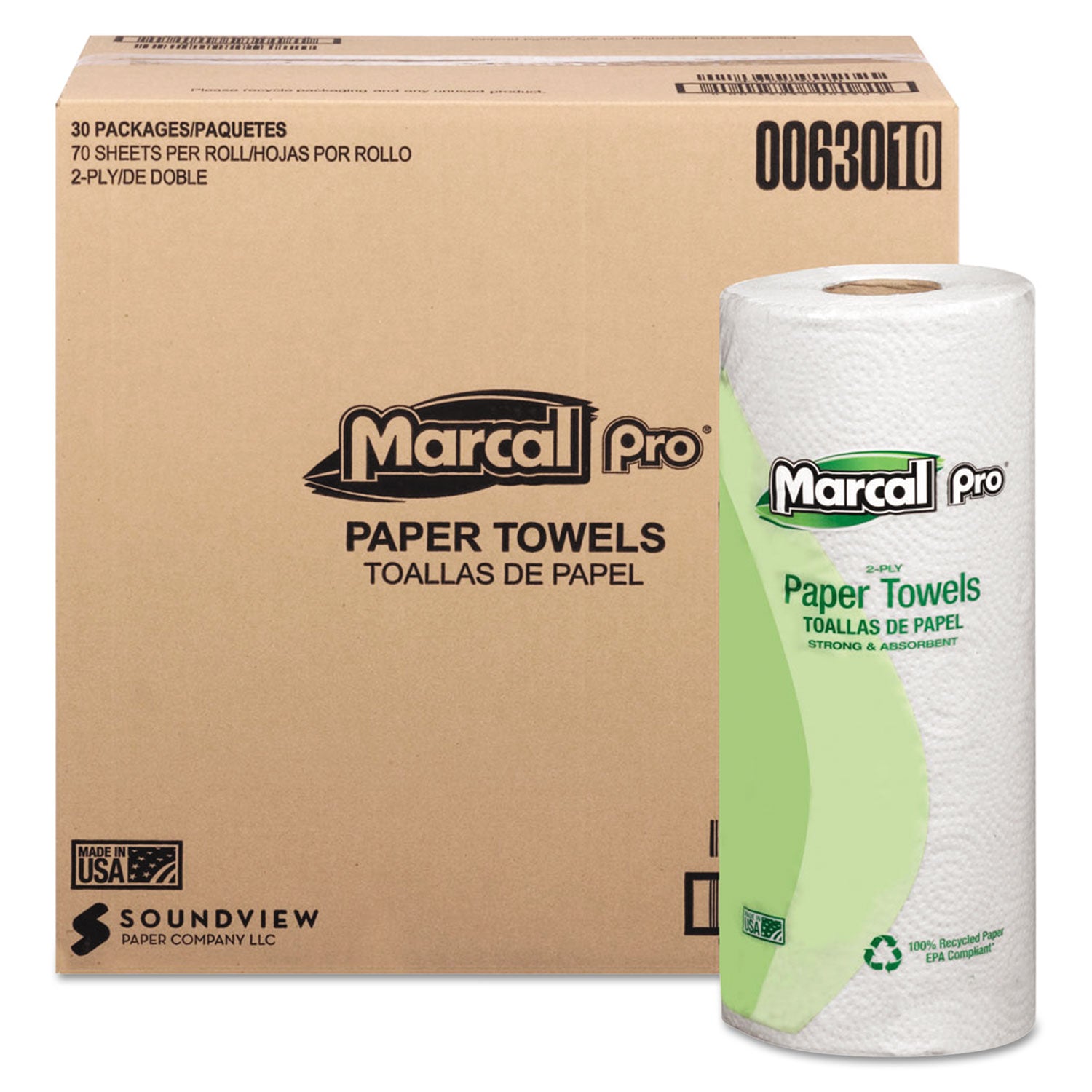 100% Premium Recycled Kitchen Roll Towels, 2-Ply, 11 x 9, White, 70/Roll, 30 Rolls/Carton