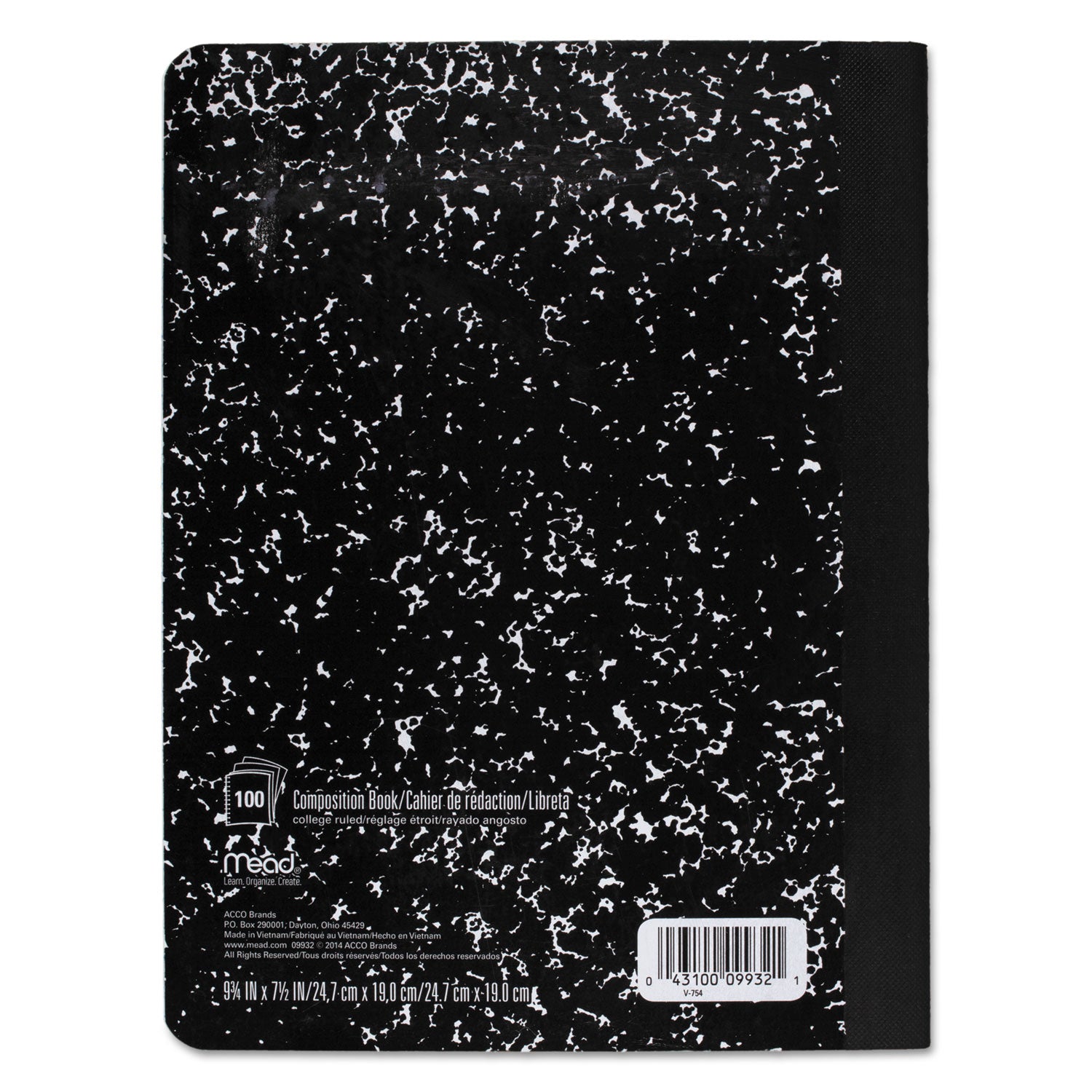 Mead® Square Deal Composition Book, Medium/College Rule, Black Cover, (100) 9.75 x 7.5 Sheets