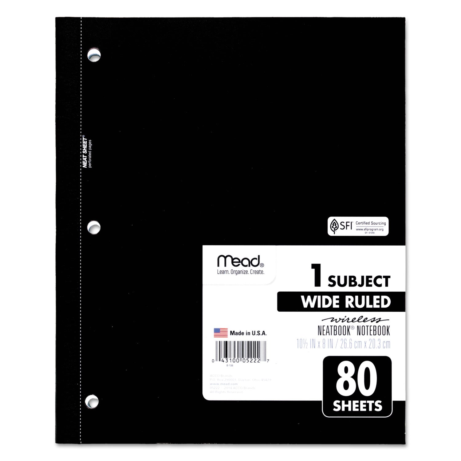 Wireless Neatbook Notebook, 1-Subject, Wide/Legal Rule, Randomly Assorted Cover Color, (80) 10.5 x 8 Sheets