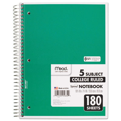 Mead® Spiral Notebook, 5-Subject, Medium/College Rule, Randomly Assorted Cover Color, (180) 10.5 x 8 Sheets - Flipcost