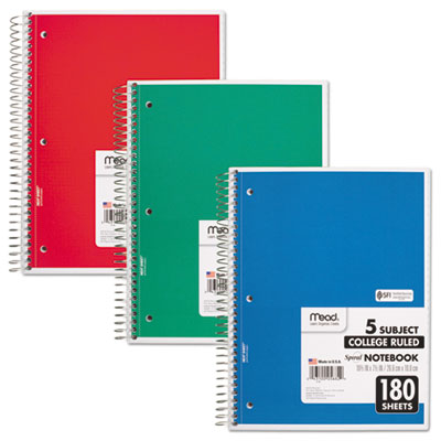 Mead® Spiral Notebook, 5-Subject, Medium/College Rule, Randomly Assorted Cover Color, (180) 10.5 x 8 Sheets - Flipcost