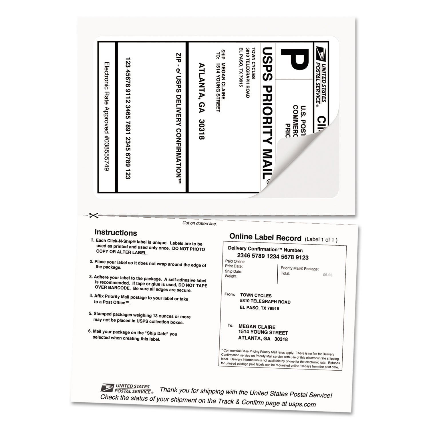 Avery® Shipping Labels with Paper Receipt and TrueBlock Technology, Inkjet/Laser Printers, 5.06 x 7.63, White, 50/Pack