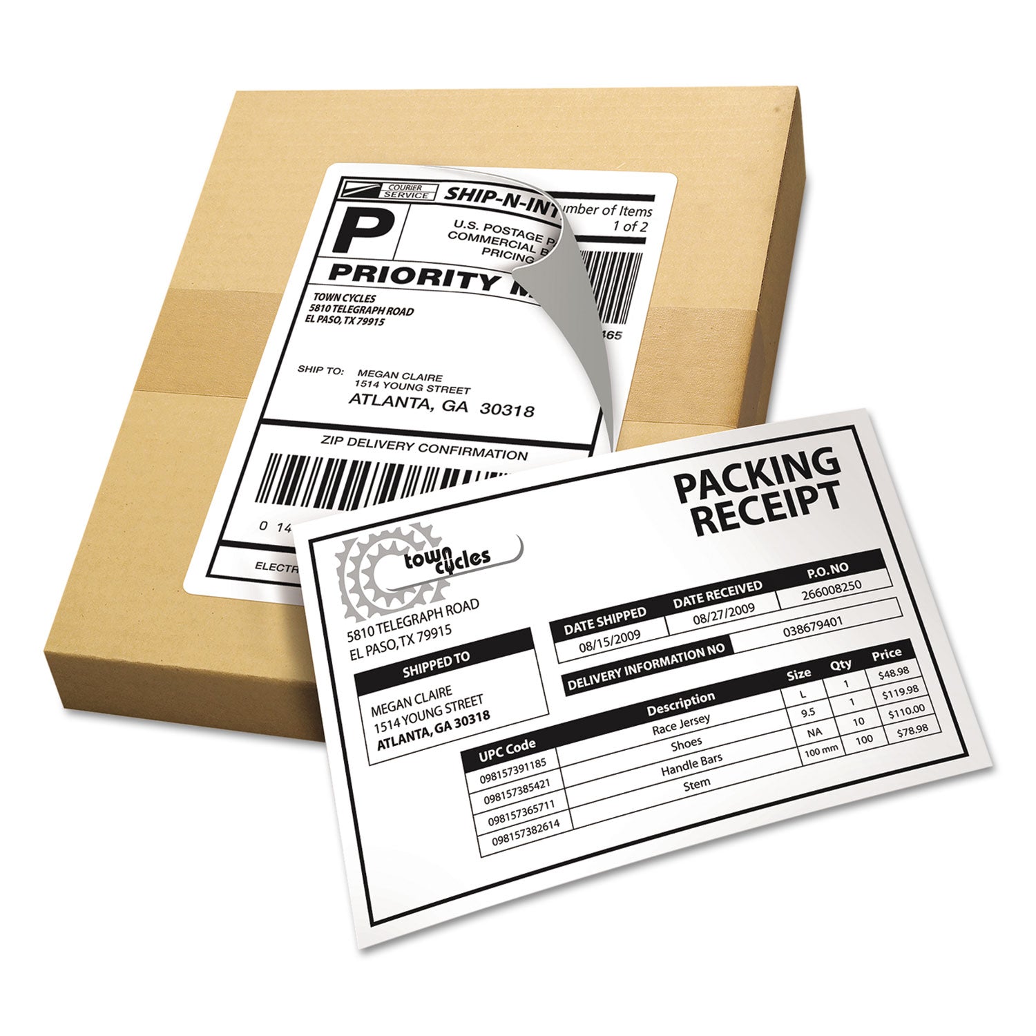 Avery® Shipping Labels with Paper Receipt and TrueBlock Technology, Inkjet/Laser Printers, 5.06 x 7.63, White, 50/Pack