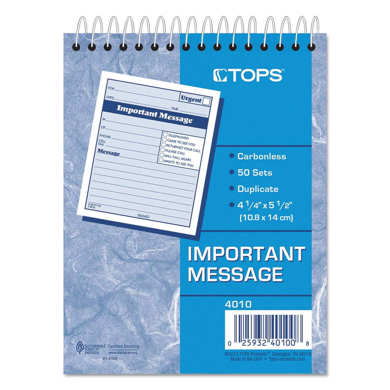 TOPS™ Telephone Message Book with Fax/Mobile Section, Two-Part Carbonless, 4.25 x 5.5, 50 Forms Total