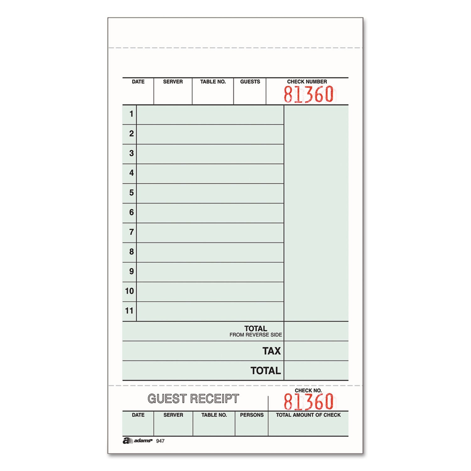 Guest Check Unit Set, Two-Part Carbonless, 6.75 x 4.25, 50 Forms/Pad, 5 Pads/Pack