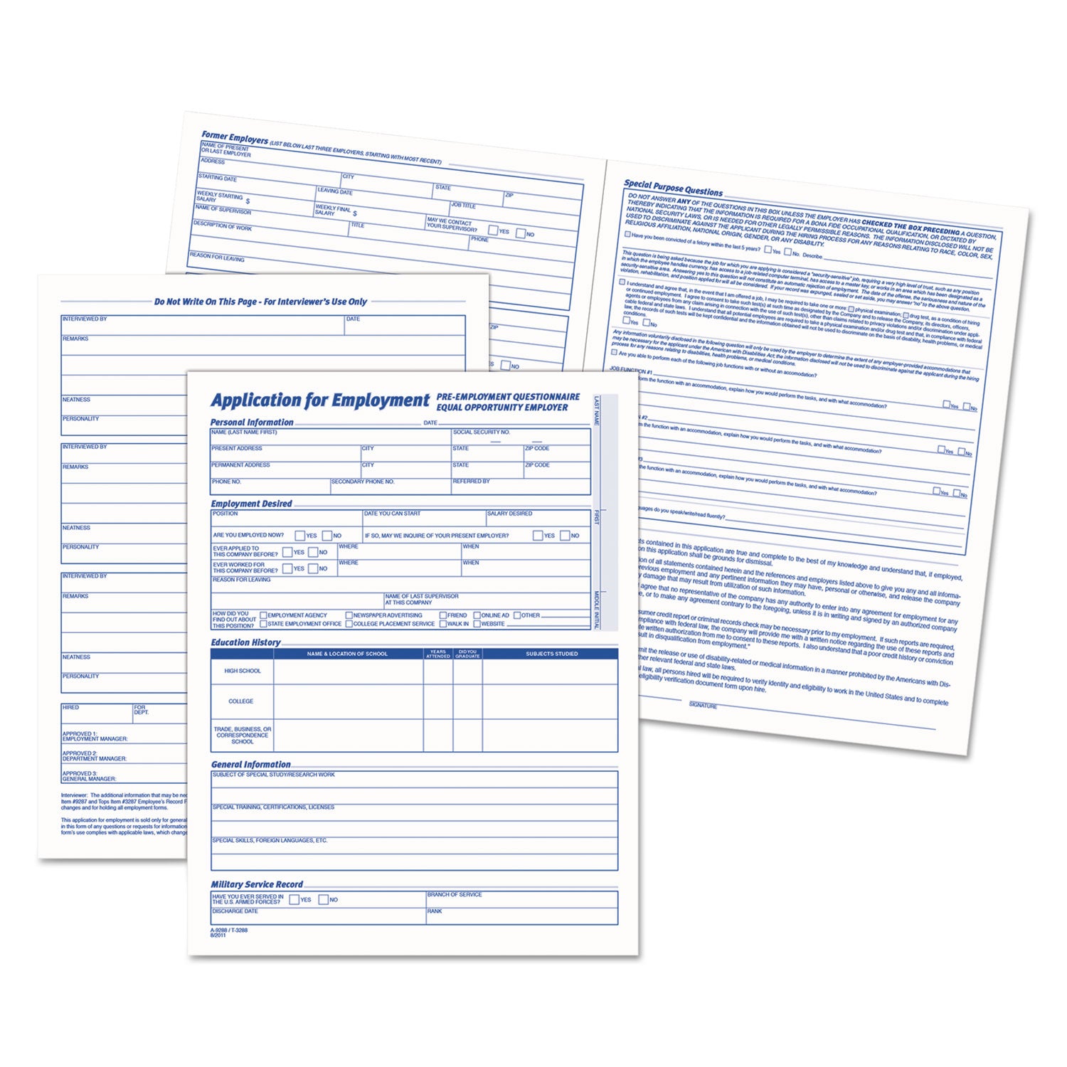 TOPS™ Comprehensive Employee Application Form, One-Part (No Copies), 17 x 11, 25 Forms Total