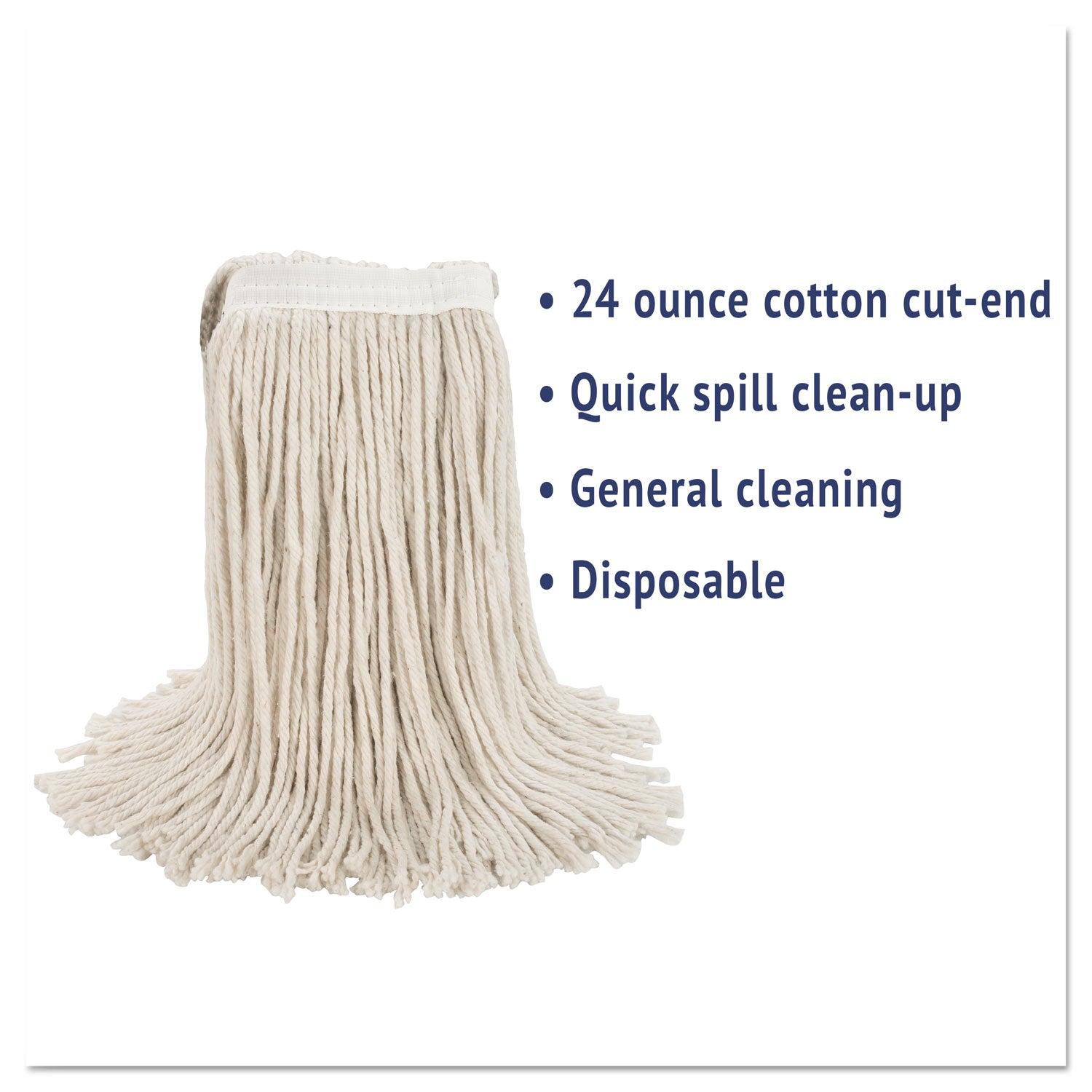 Boardwalk® Premium Cut-End Wet Mop Heads, Cotton, 24oz, White, 12/Carton