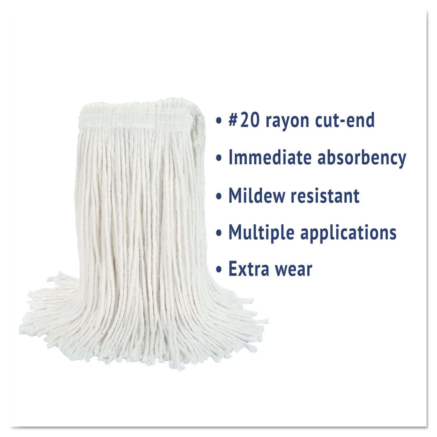 Boardwalk® Cut-End Wet Mop Head, Rayon, No. 20, White