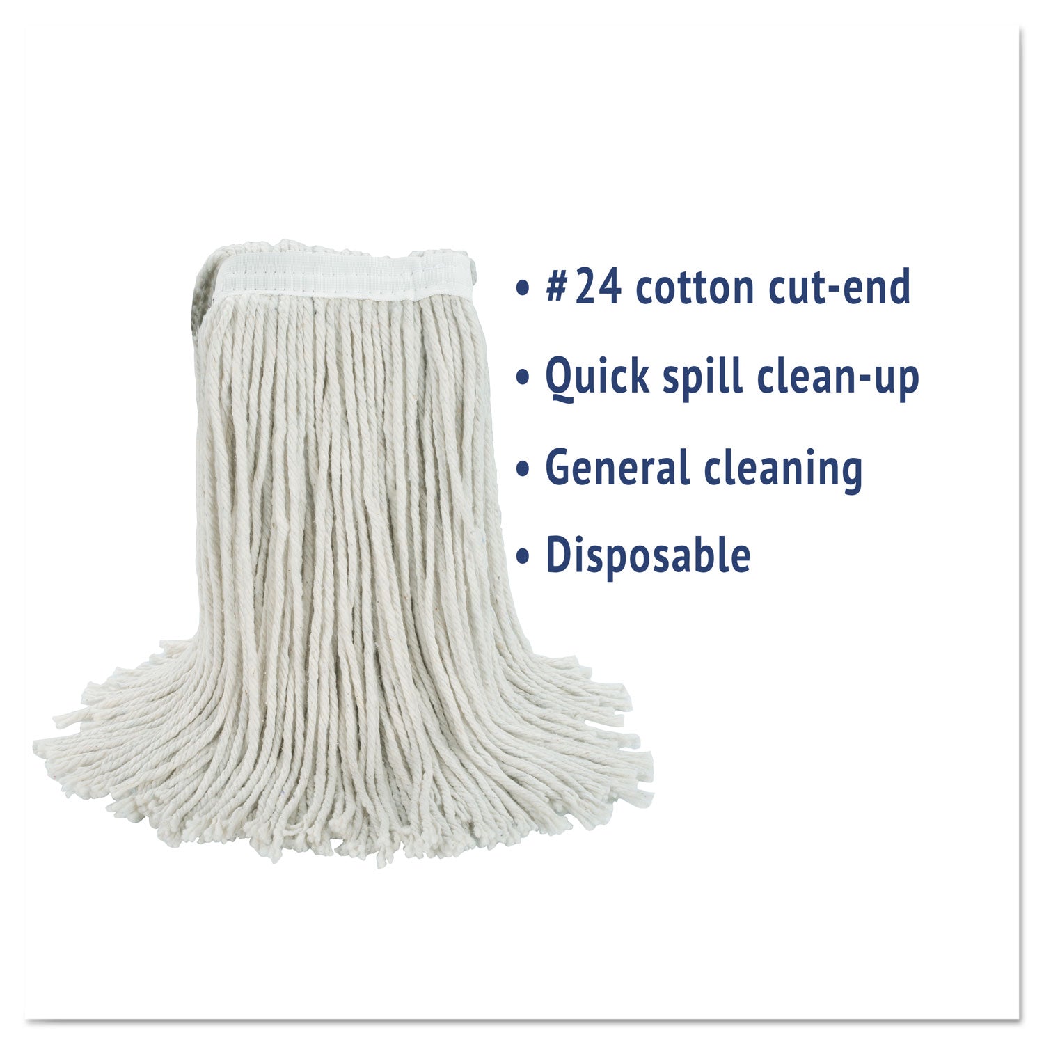 Boardwalk® Cut-End Wet Mop Head, Cotton, No. 24, White