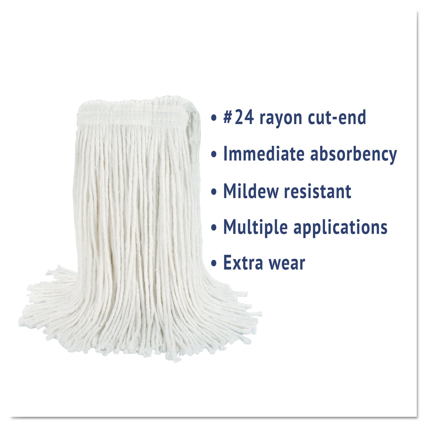 Boardwalk® Cut-End Wet Mop Head, Rayon, No. 24, White, 12/Carton