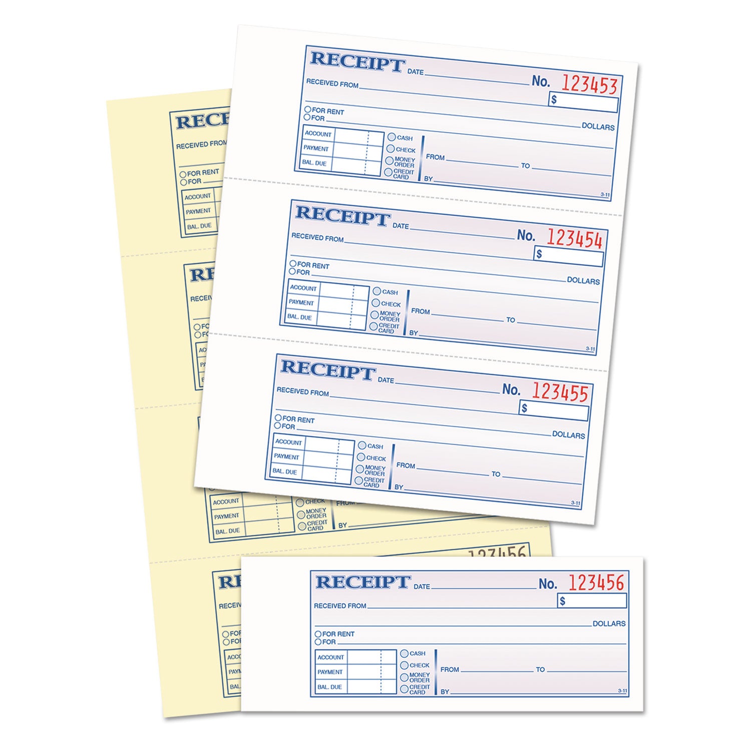 TOPS™ Money and Rent Receipt Books, Account + Payment Sections, Two-Part Carbonless, 7.13 x 2.75, 4 Forms/Sheet, 200 Forms Total