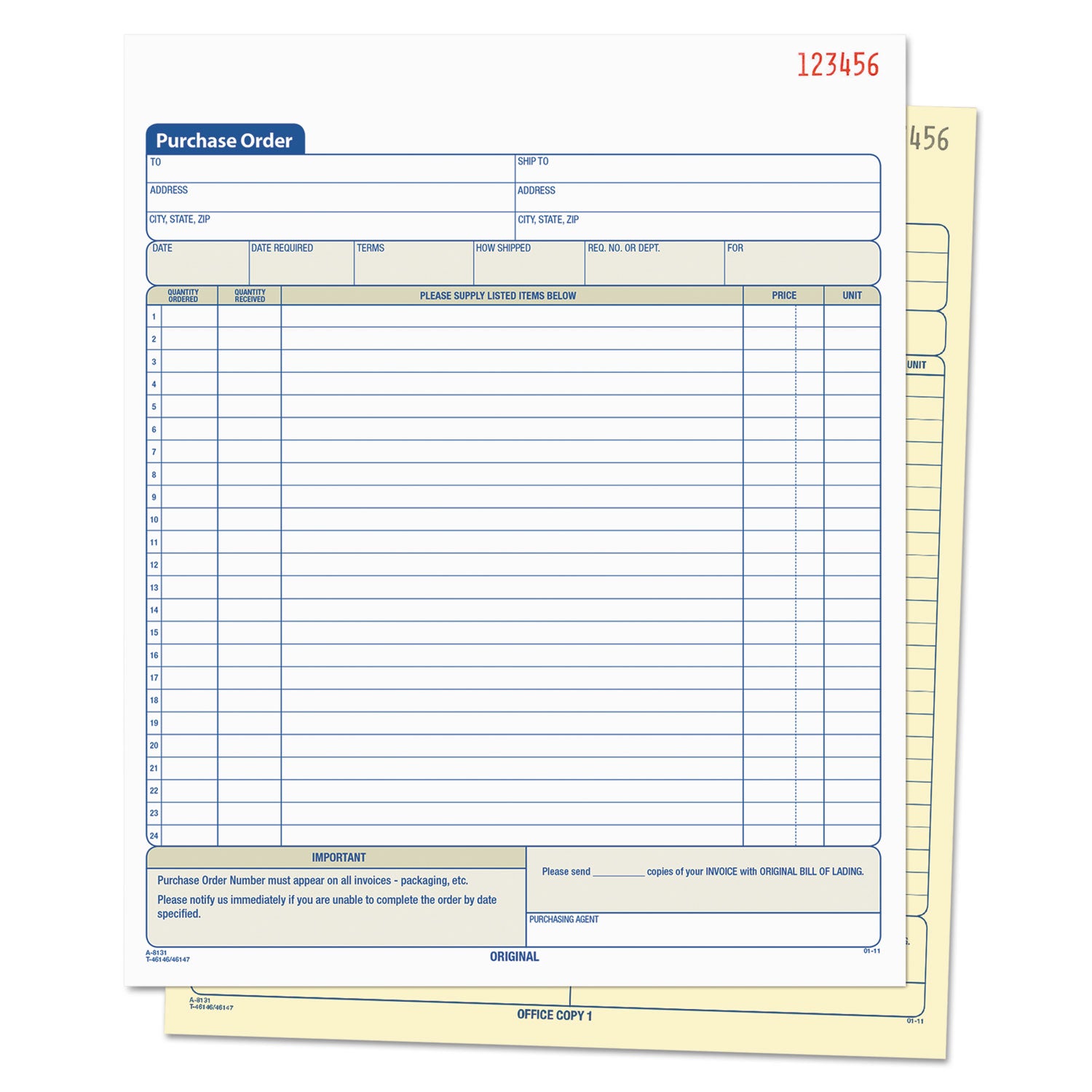 TOPS™ Purchase Order Book, 22 Lines, Two-Part Carbonless, 8.38 x 10.19, 50 Forms Total