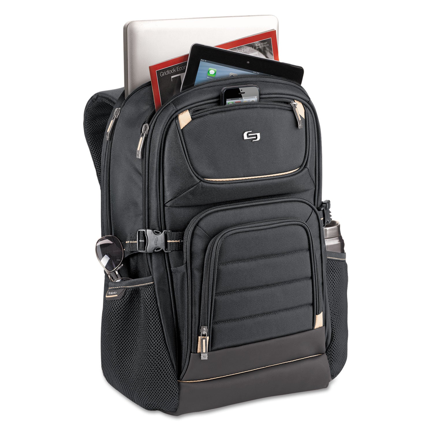 Solo Pro Backpack, Fits Devices Up to 17.3", Polyester, 12.25 x 6.75 x 17.5, Black