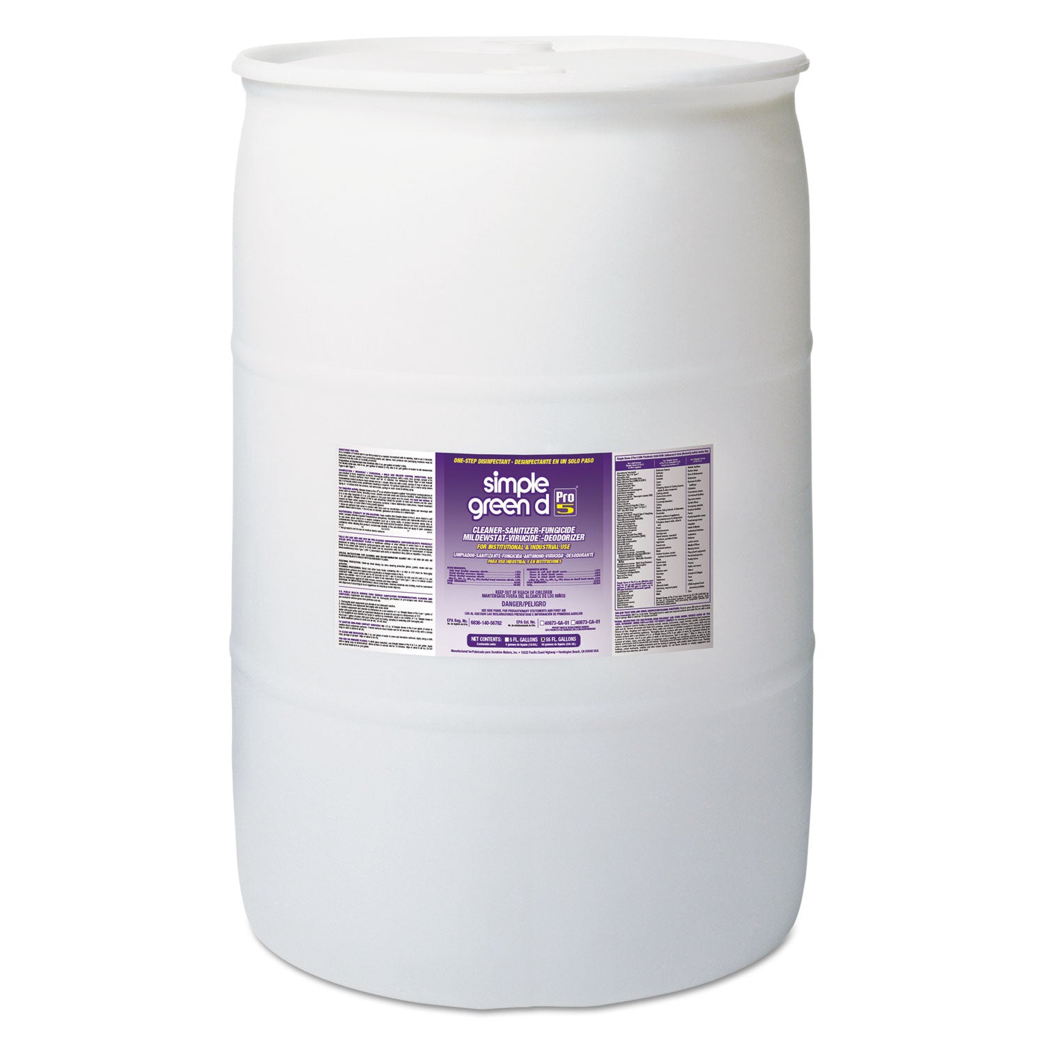 d Pro 5 Disinfectant, Unscented, 55 gal Drum