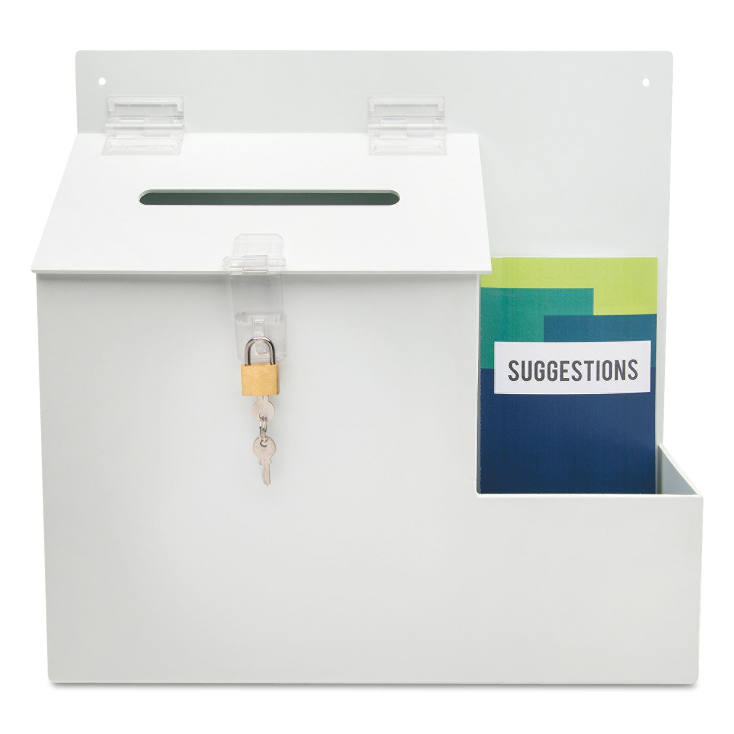 Suggestion Box Literature Holder with Locking Top, 13.75 x 3.63 x 13.94, Plastic, White deflecto® Flipcost