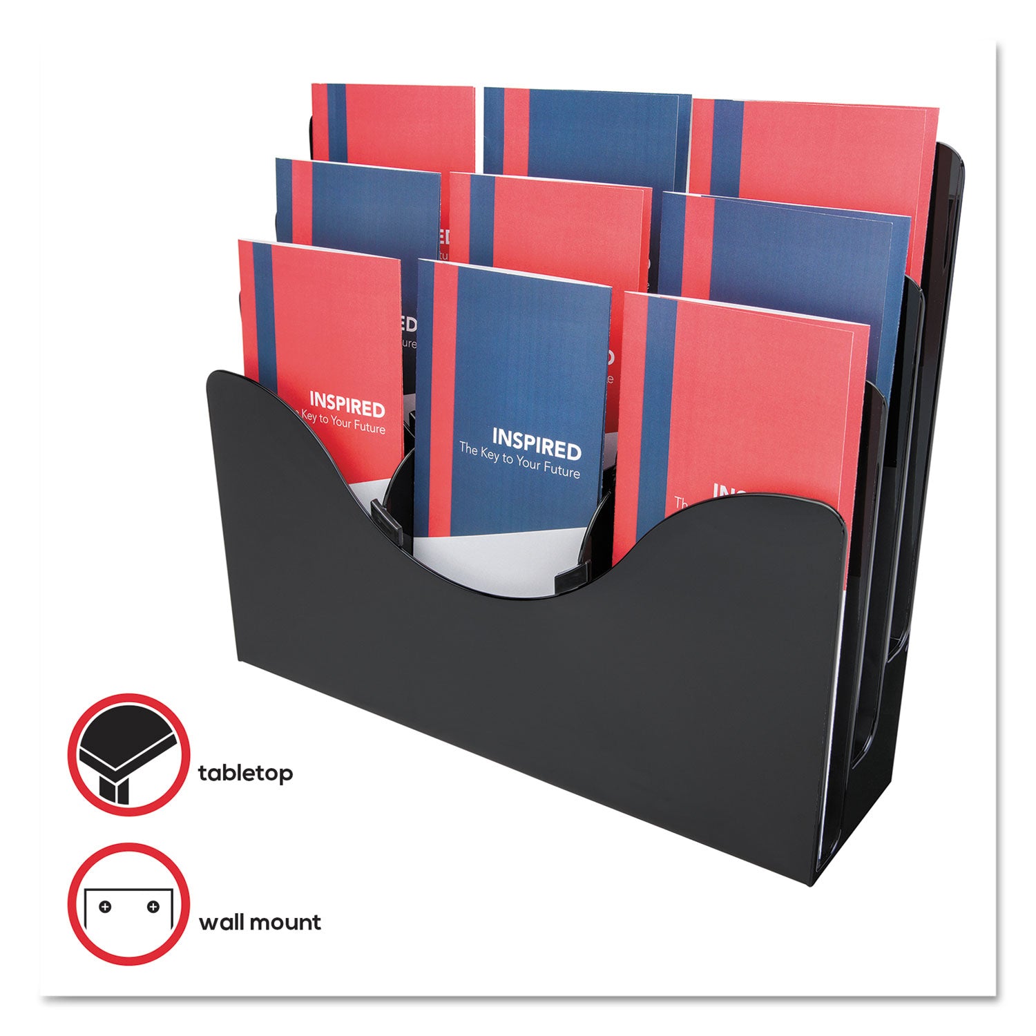 deflecto® 3-Tier Document Organizer w/6 Removable Dividers, 13.38w x 3.5d x 11.5h, Black