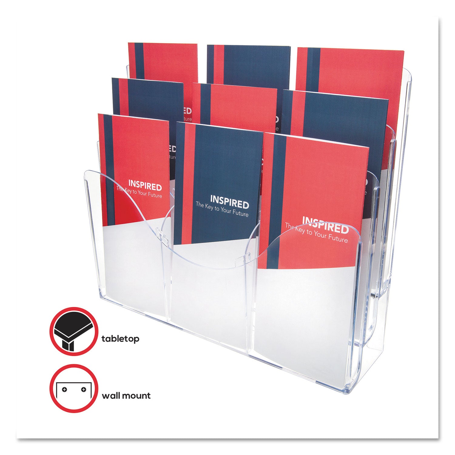 deflecto® 3-Tier Document Organizer w/6 Removable Dividers, 14w x 3.5d x 11.5h, Clear