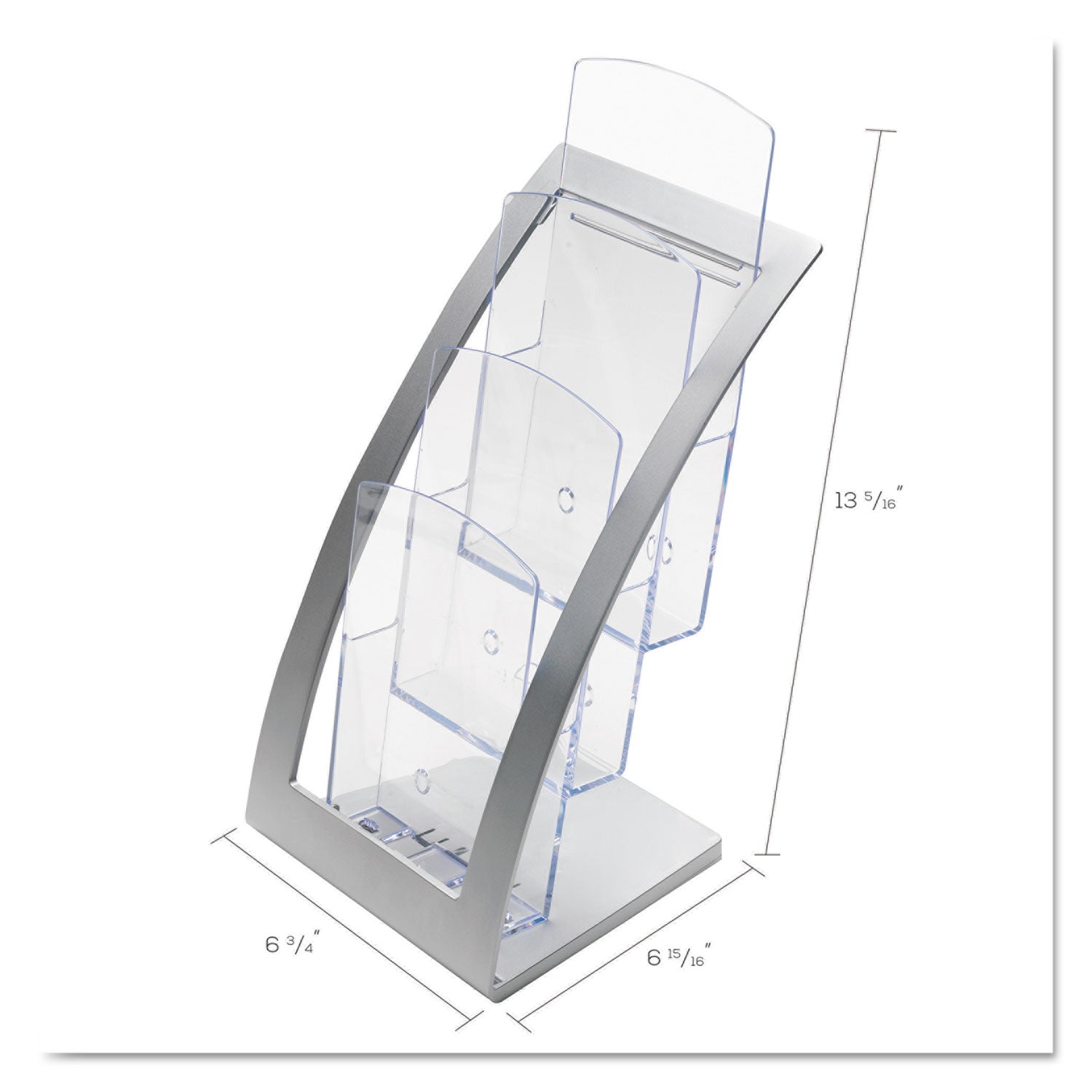 deflecto® 3-Tier Literature Holder, Leaflet Size, 6.75w x 6.94d x 13.31h, Silver