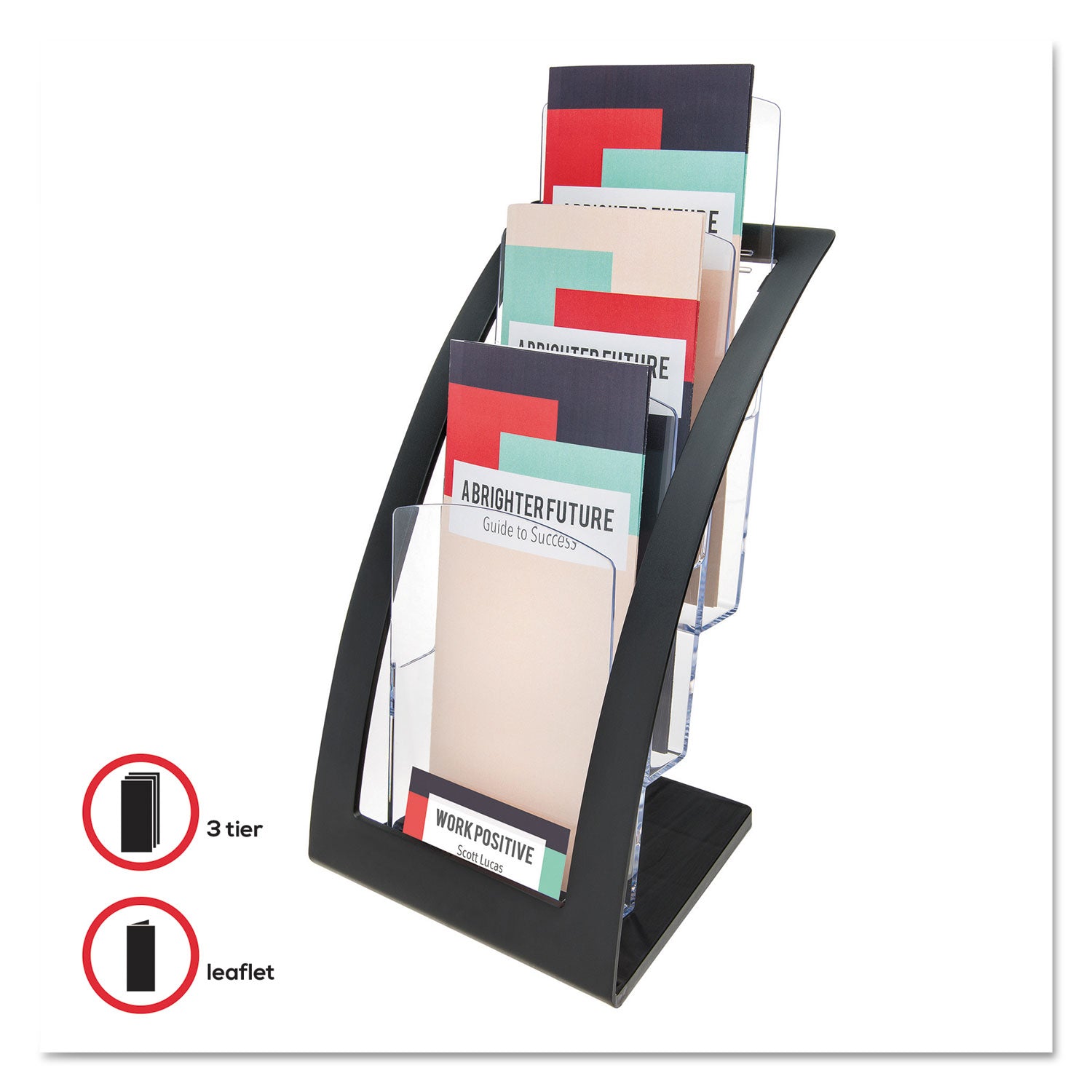 deflecto® 3-Tier Literature Holder, Leaflet Size, 6.75w x 6.94d x 13.31h, Black