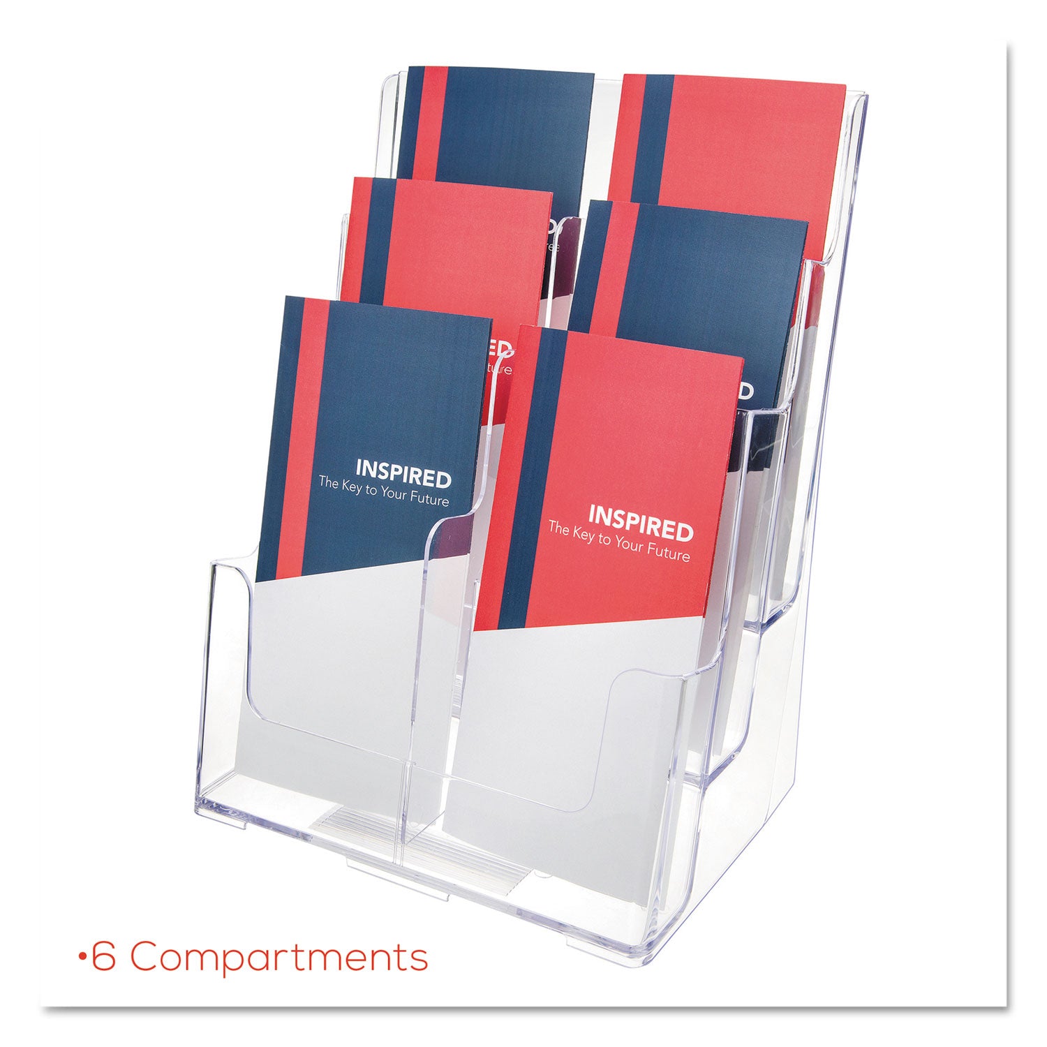 deflecto® 6-Compartment DocuHolder, Leaflet Size, 9.63w x 6.25d x 12.63h, Clear