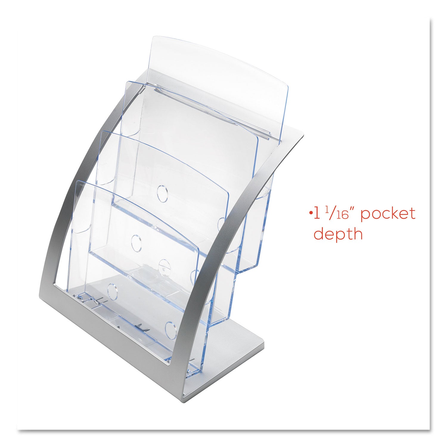 deflecto® 3-Tier Literature Holder, Leaflet Size, 11.25w x 6.94d x 13.31h, Silver