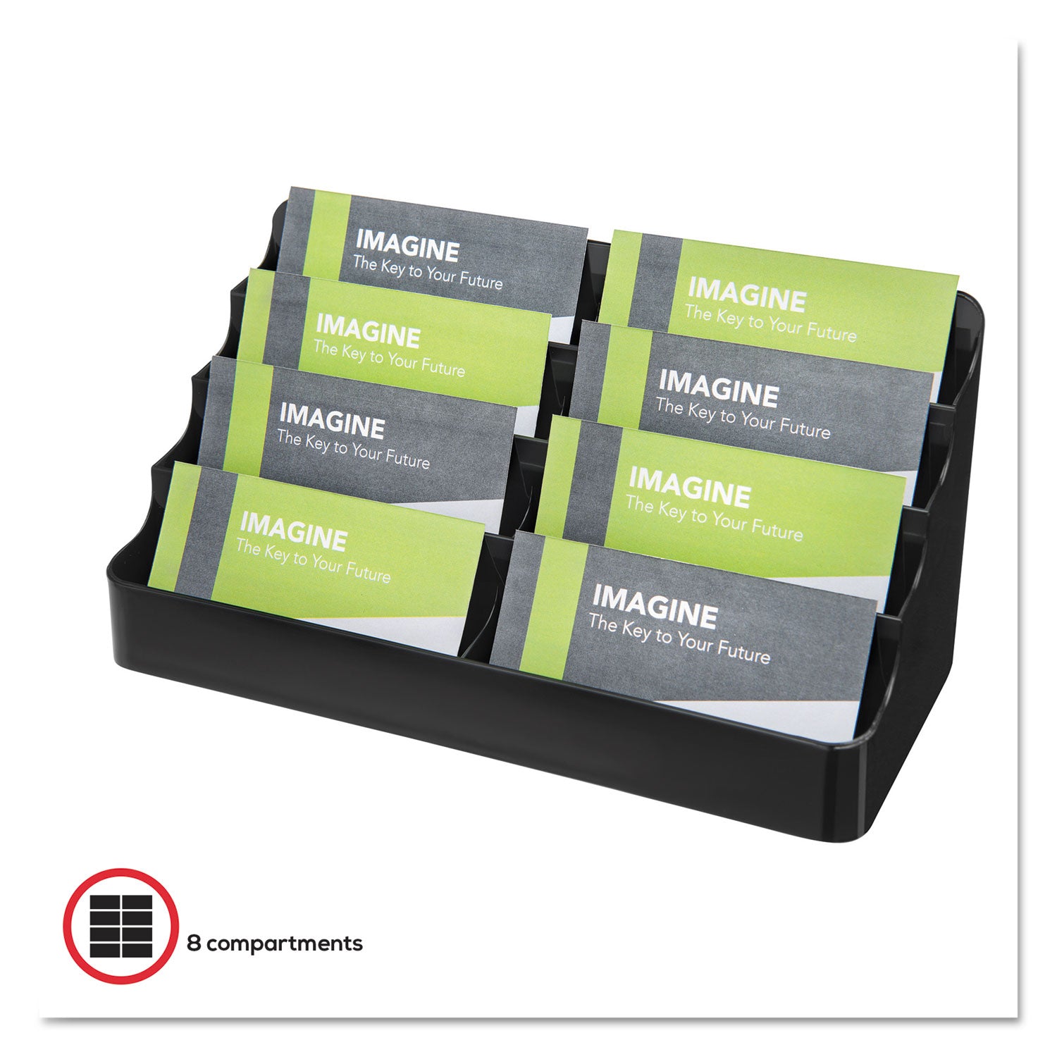 deflecto® 8-Tier Recycled Business Card Holder, Holds 400 Cards, 7.88 x 3.88 x 3.38, Plastic, Black