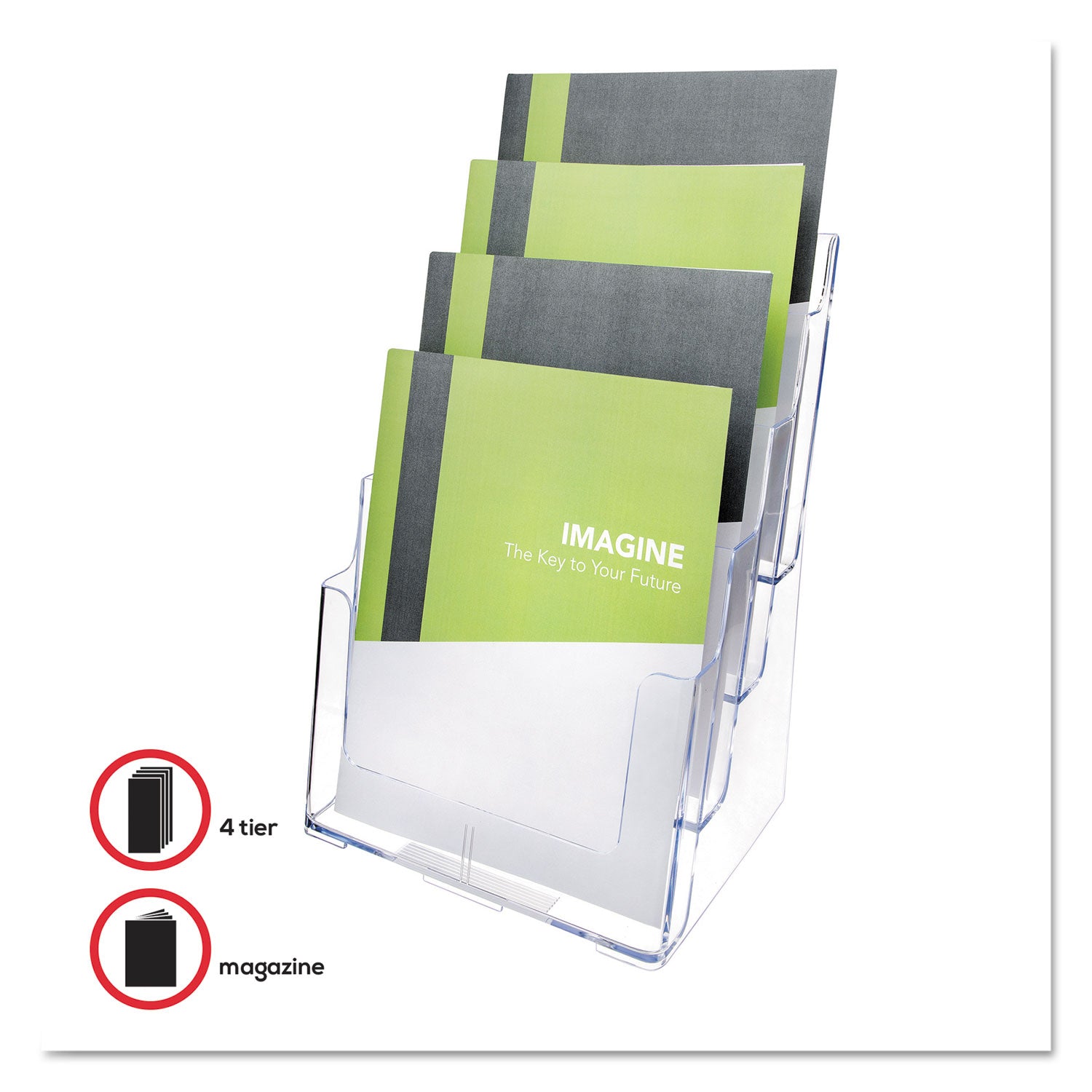 deflecto® 4-Compartment DocuHolder, Magazine Size, 9.38w x 7d x 13.63h, Clear