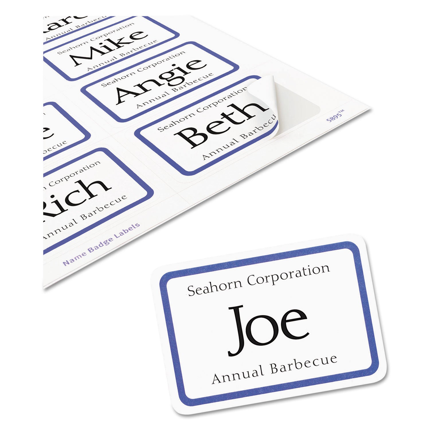 Avery® Flexible Adhesive Name Badge Labels, 3.38 x 2.33, White/Blue Border, 400/Box