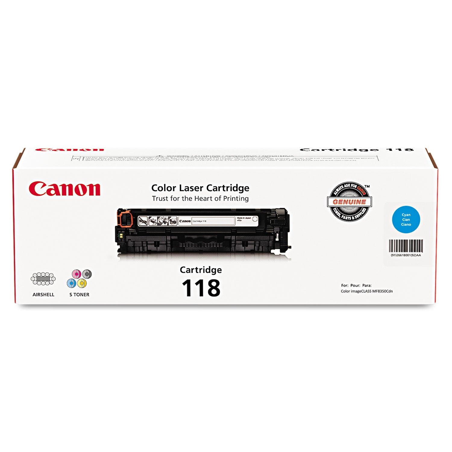 2661B001 (118) Toner, 2,900 Page-Yield, Cyan